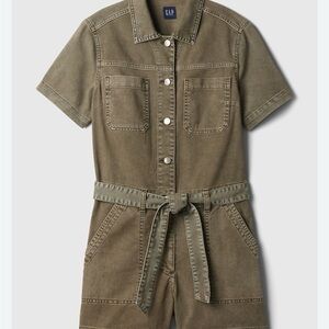 GAP Olive Green Denim Utility Shorts Romper